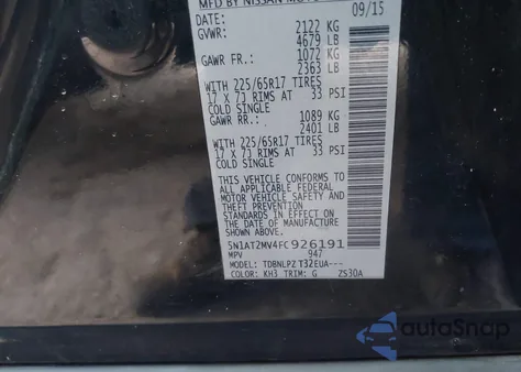 2015 Nissan Rogue S из США, поврежденный, VIN 5N1AT2MV4FC926191